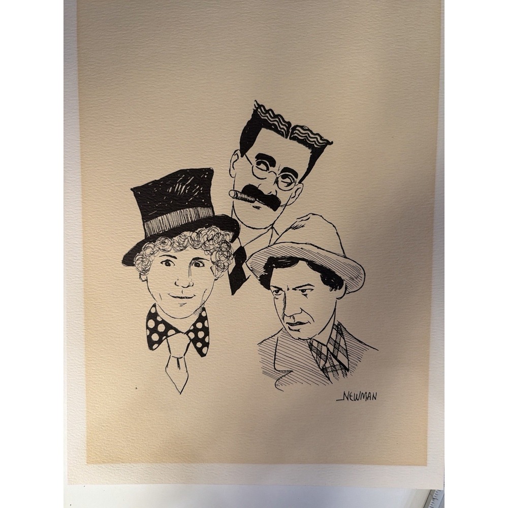 Vintage‎ Marx Brothers Cartoon Print by Newman Matted 11x14 Groucho Harpo Chico